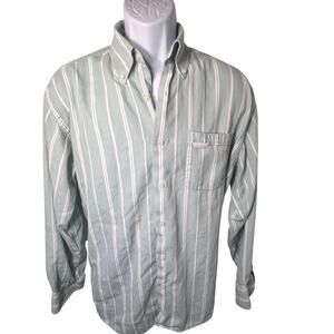Alex Cannon Rowayton CT Green Pastel Striped Long Sleeve Button Front Shirt Lg